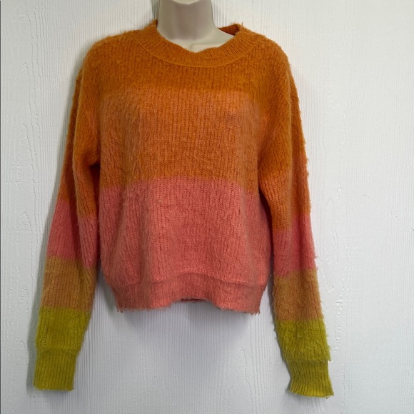 Free People - Autumn Sky Ombre Color Block Wool Blend Long Sleeve Sweater Size S - Picture 2 of 7